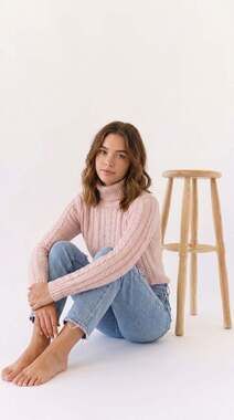 Croft & Barrow Women's Cable-Knit Turtleneck Sweater in Light Pink